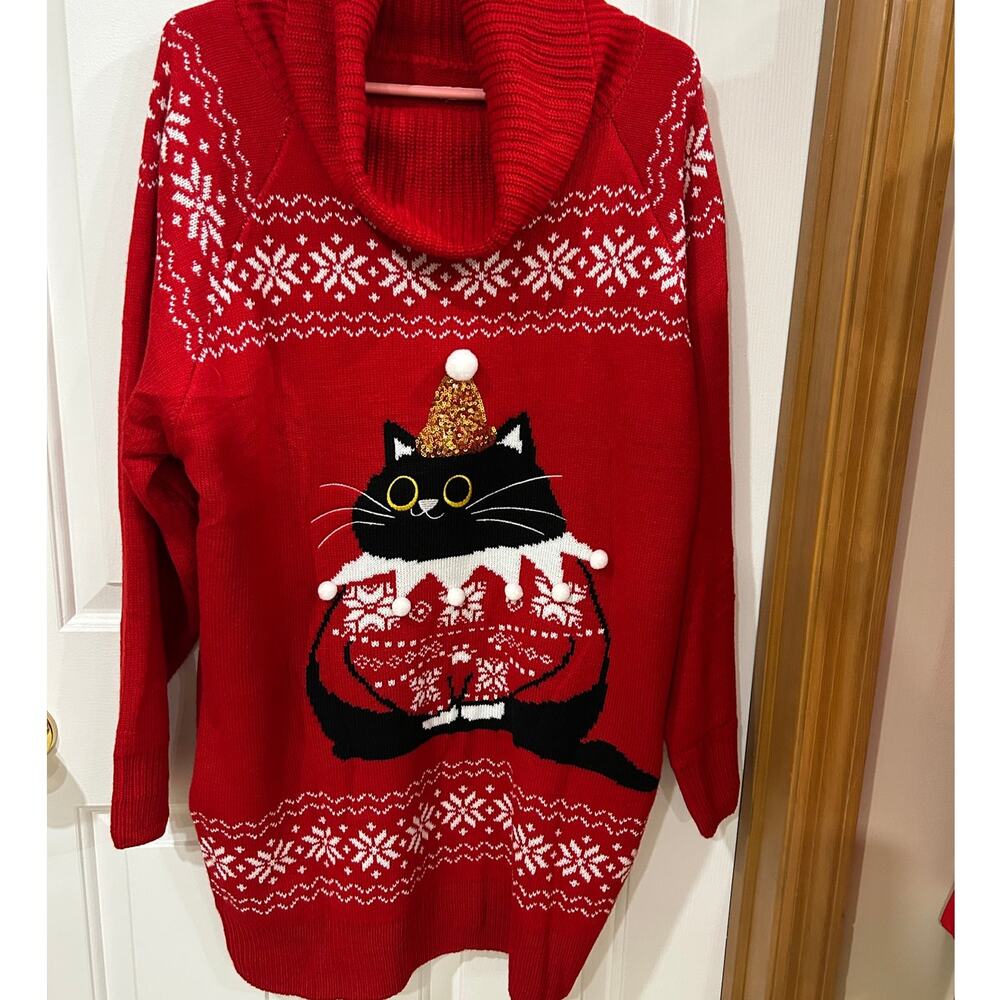 Chunky Knit long oversized turtleneck cat party sweaterdress